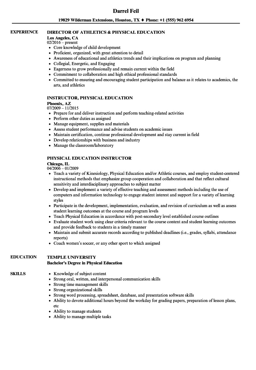 education on resume physical education resume sample