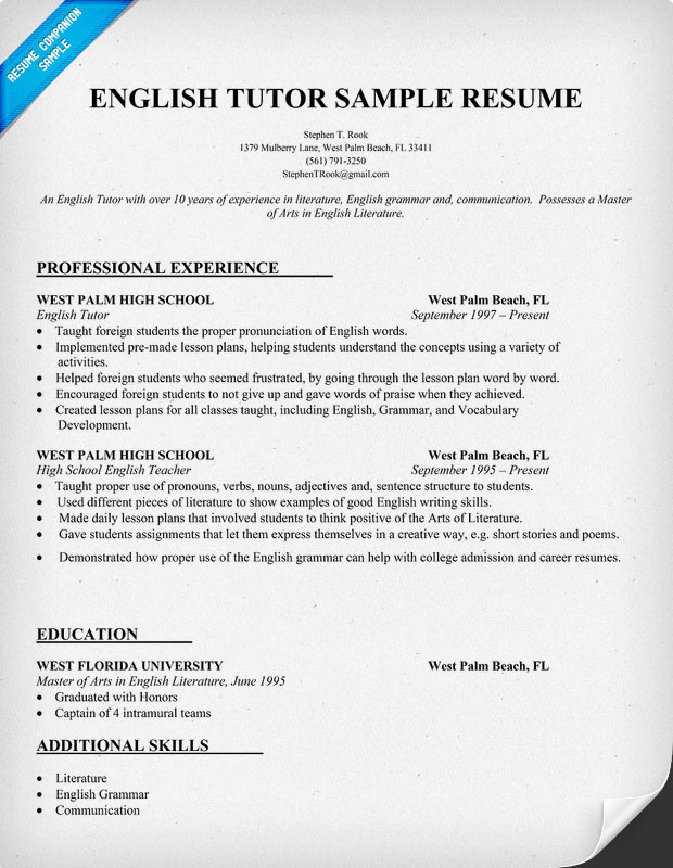english tutor resume sample