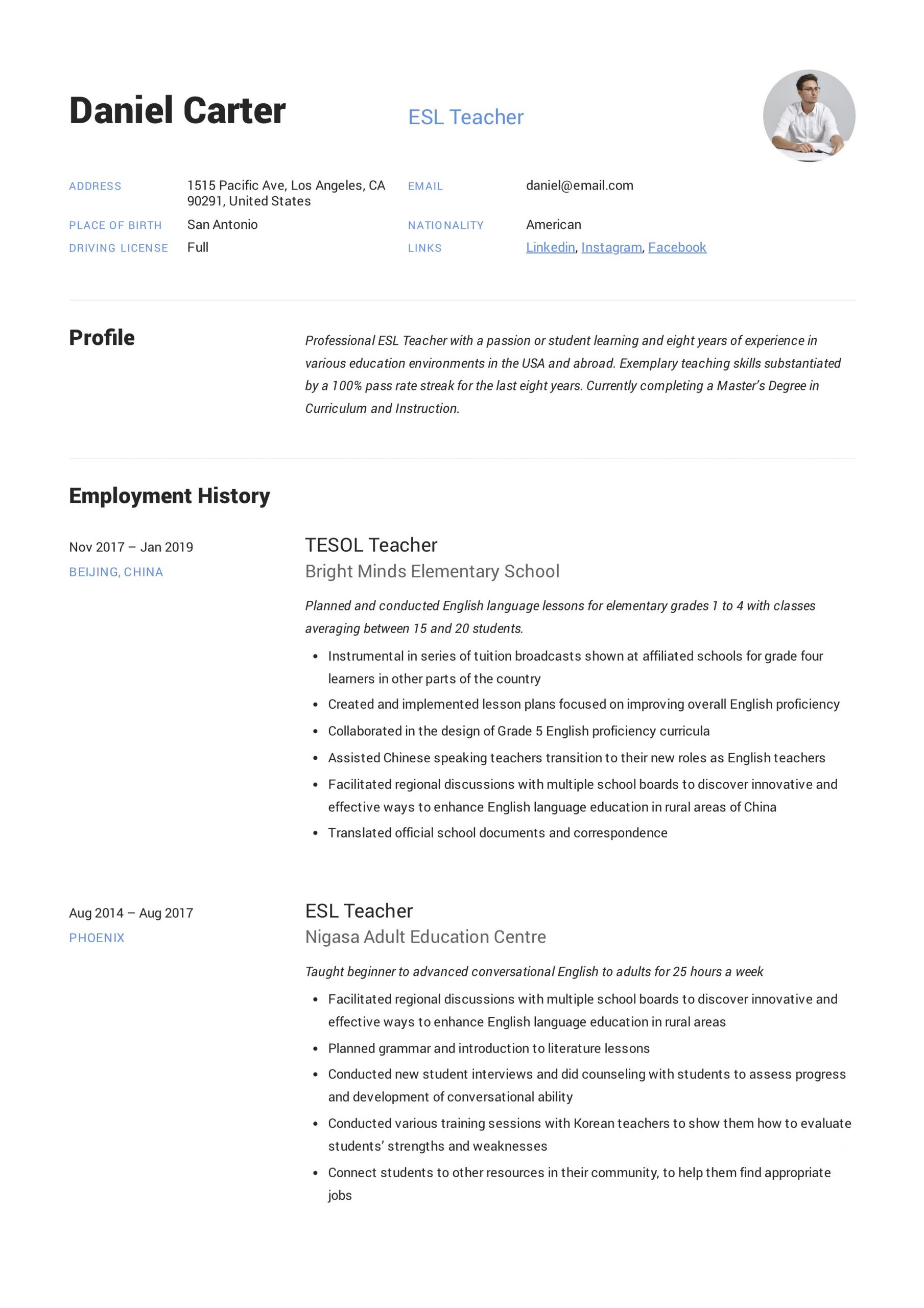 Sample Resume for Online English Tutor without Experience Online English Teacher Resume