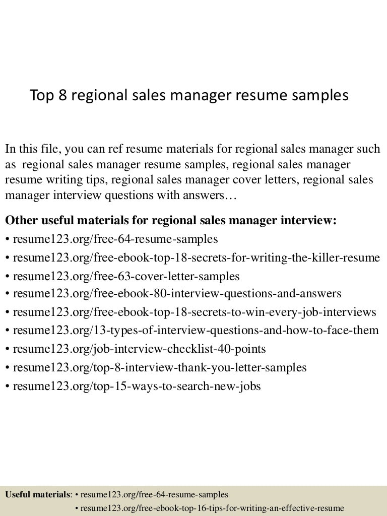 top 8 regional sales manager resume samples