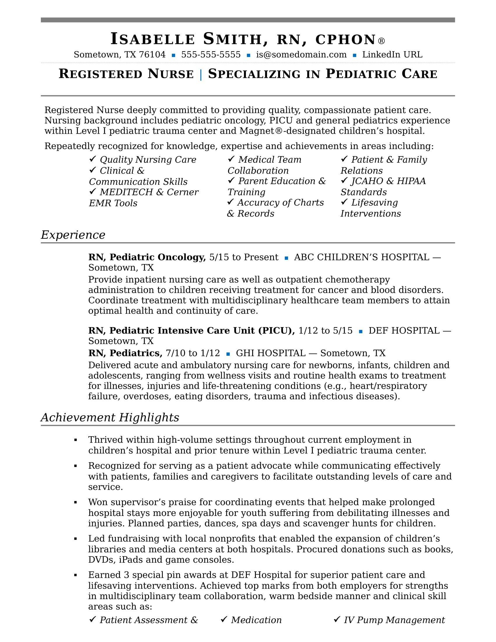 nursing resume sample