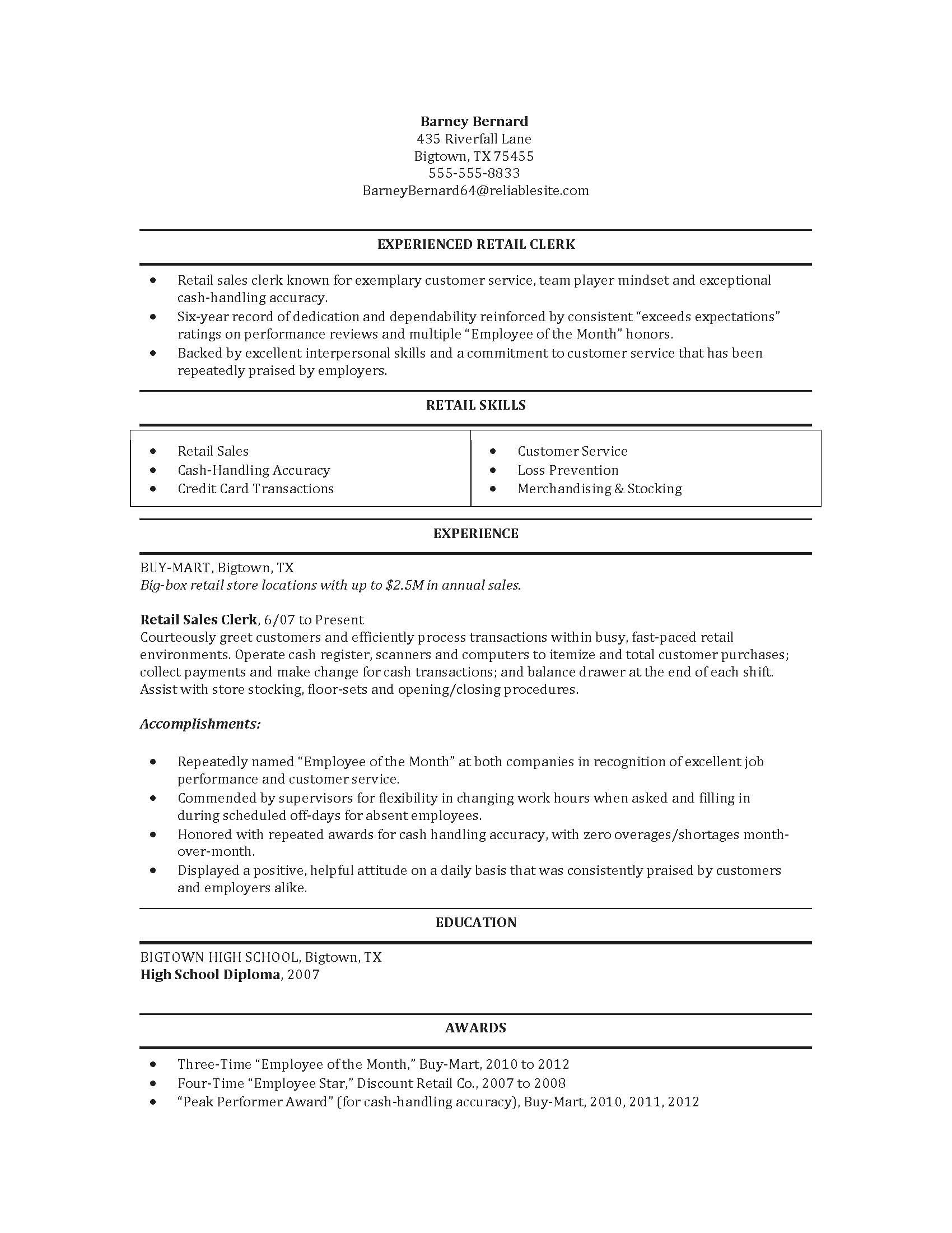 study Ree sample resume for sales clerk&pubid=154