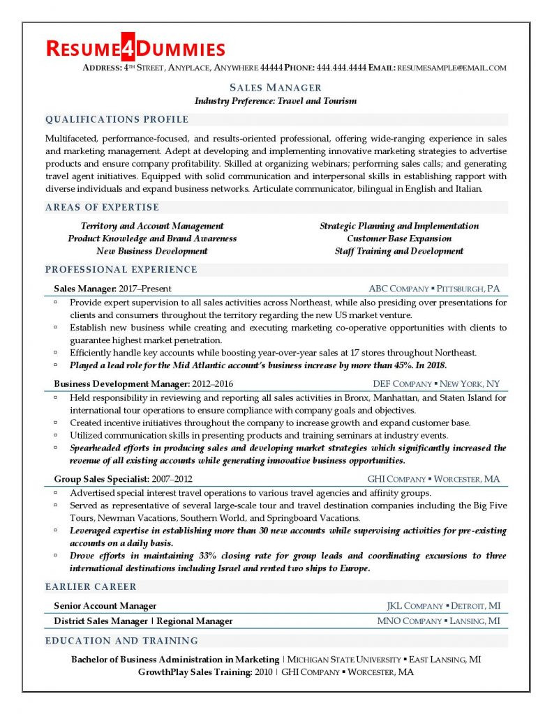 sales manager resume examples