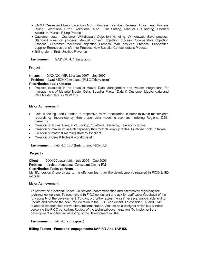Sample Resume for Sap Security Consultant Sap is Sample