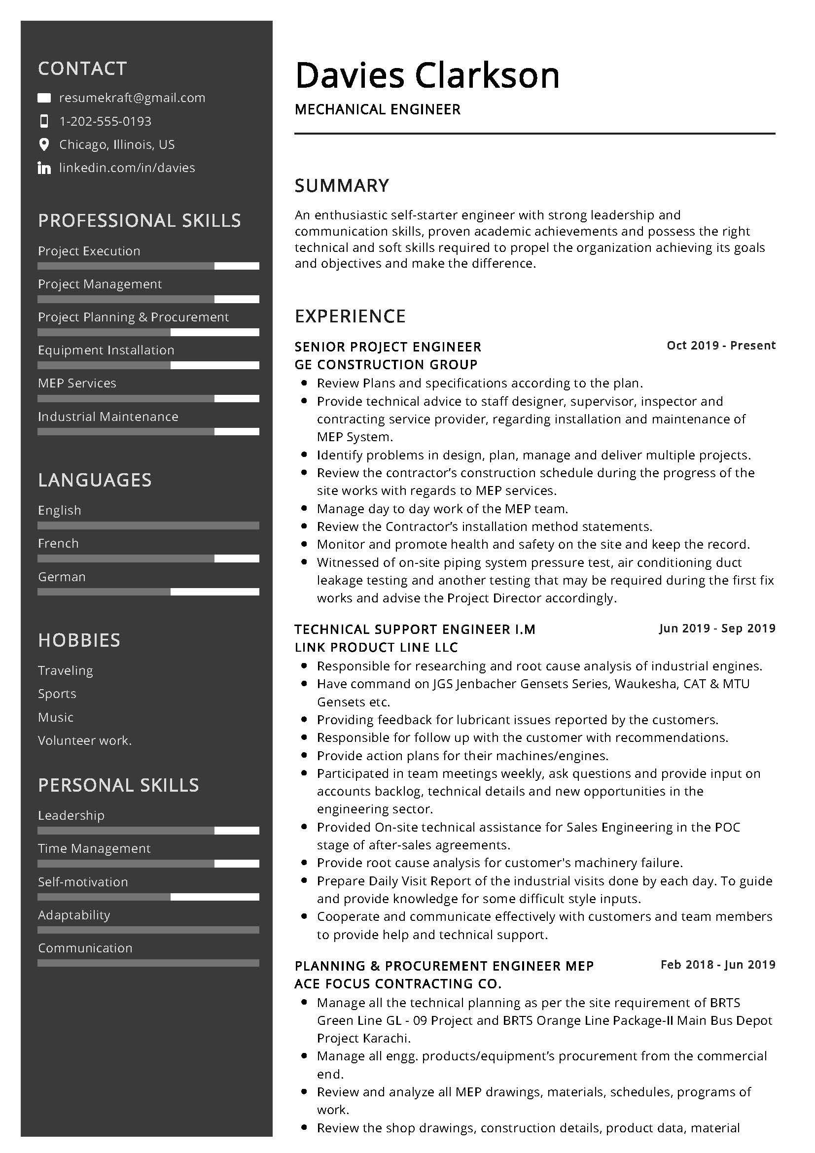 mechanical engineer resume sample