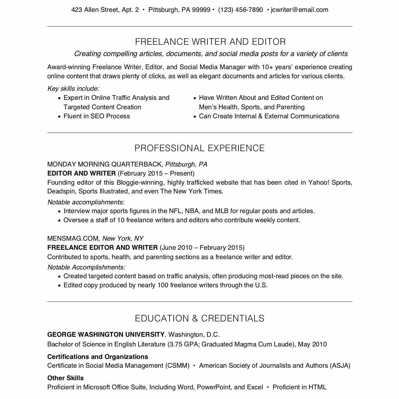 resume tips for freelancers