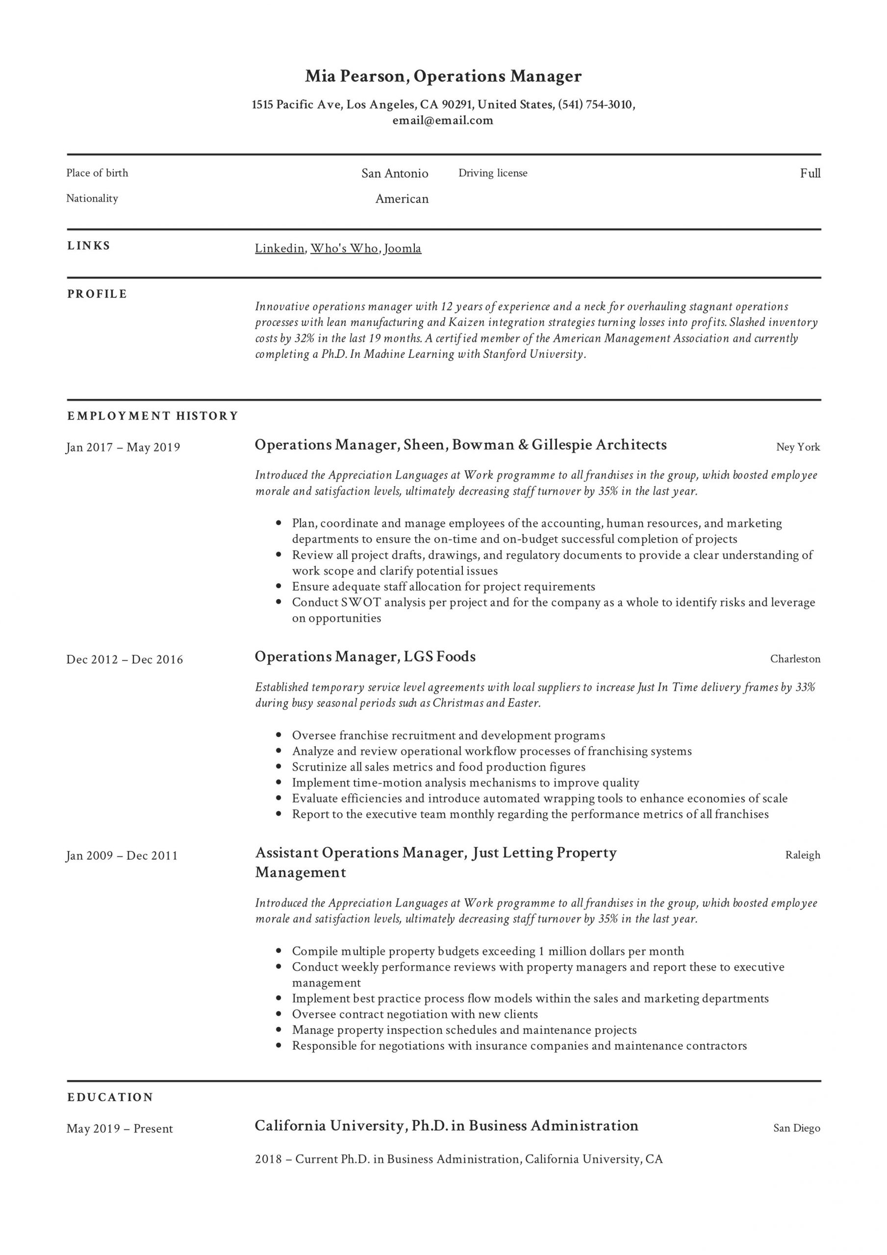 business operations manager job description for resumeml