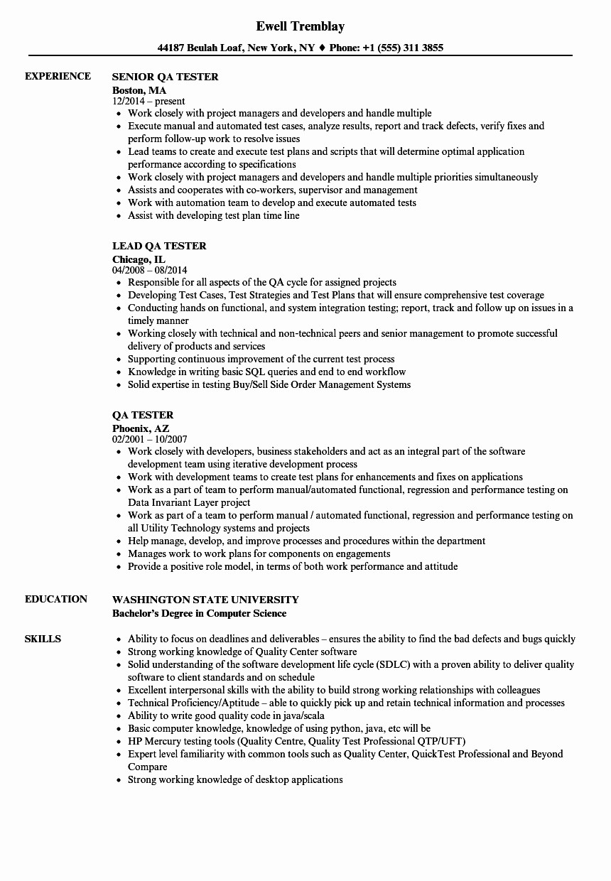 qa tester resume with 5 years experience