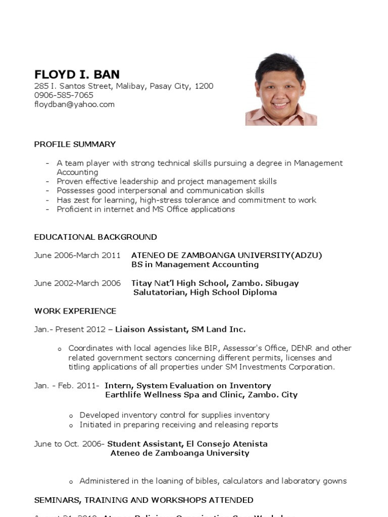 Sample Resume for Fresh Graduates