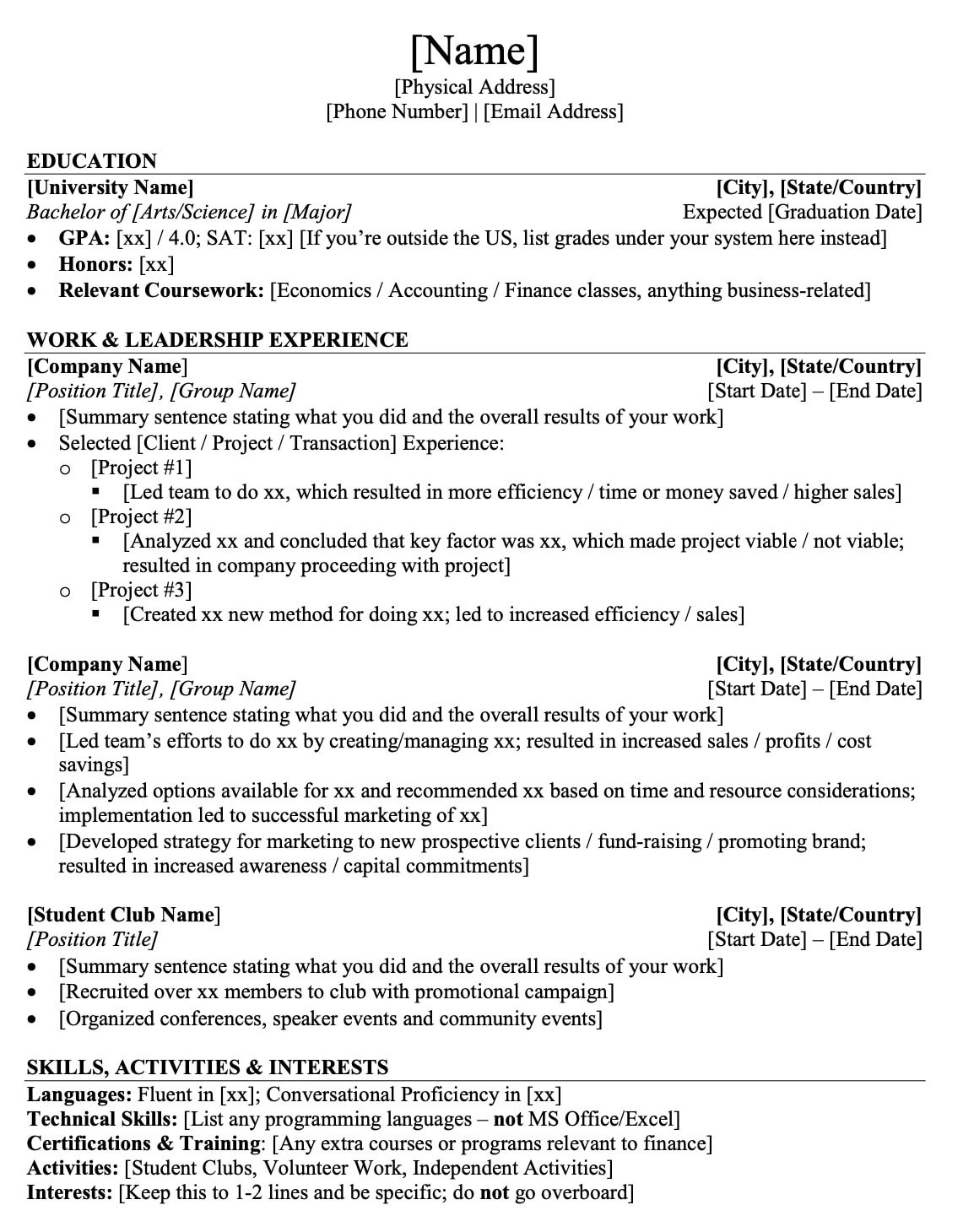 review and edit your investment banking resume cv