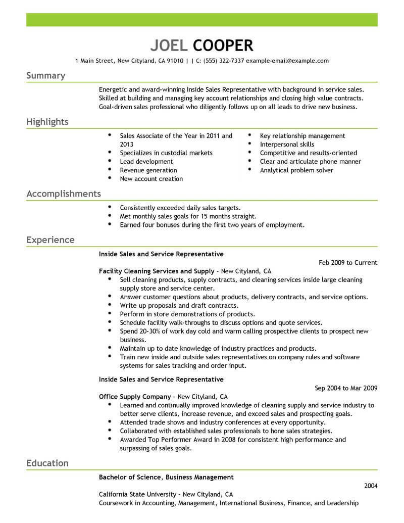 Ample Resume for Inside Sales Position Best Inside Sales Resume Example From Professional Resume Writing …