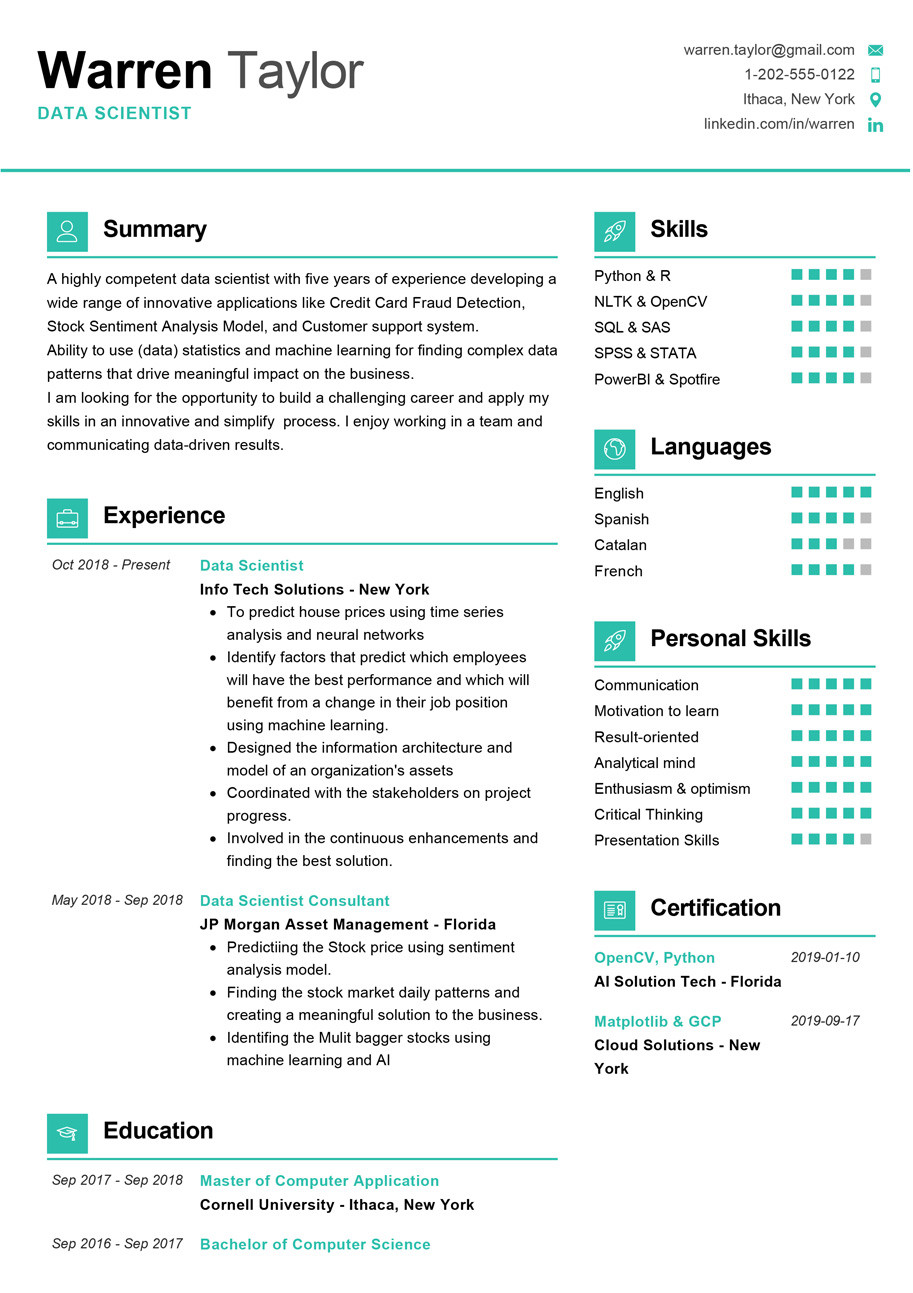 data scientist resume sample