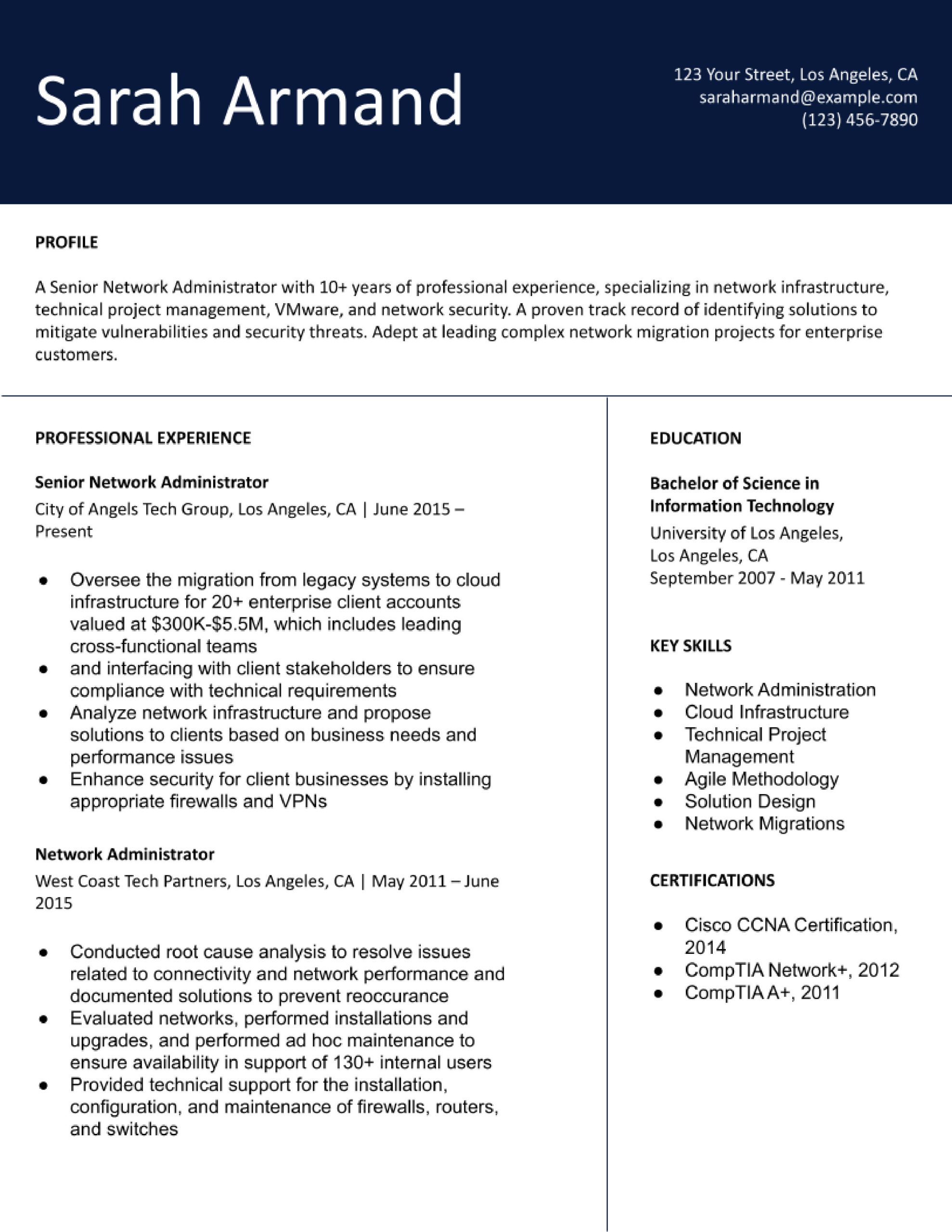 Entry Level Network Administrator Resume Samples Network Administrator Resume Examples Of 2022 – Resumebuilder.com