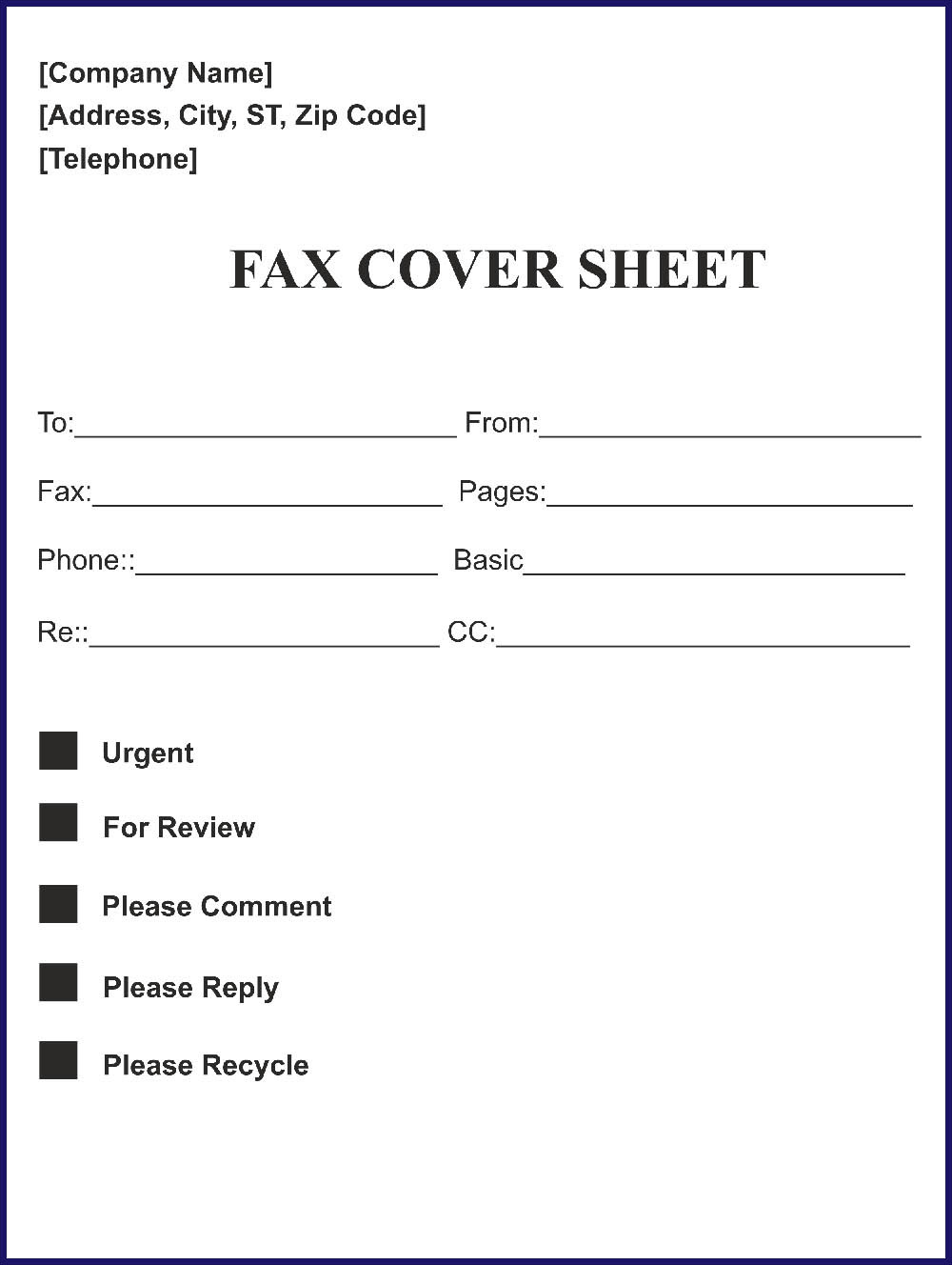 professional fax cover sheet