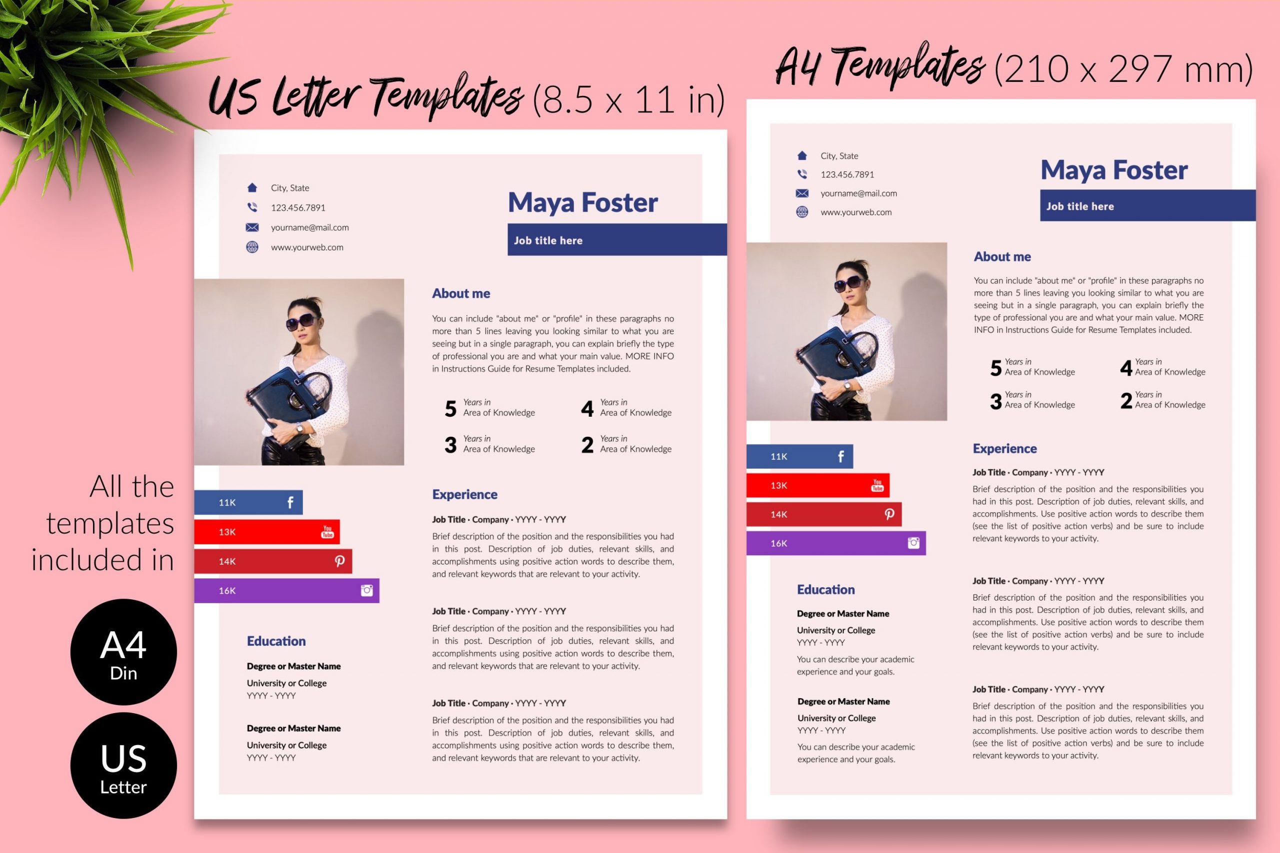 modern resume cv template for microsoft word and apple pages maya foster