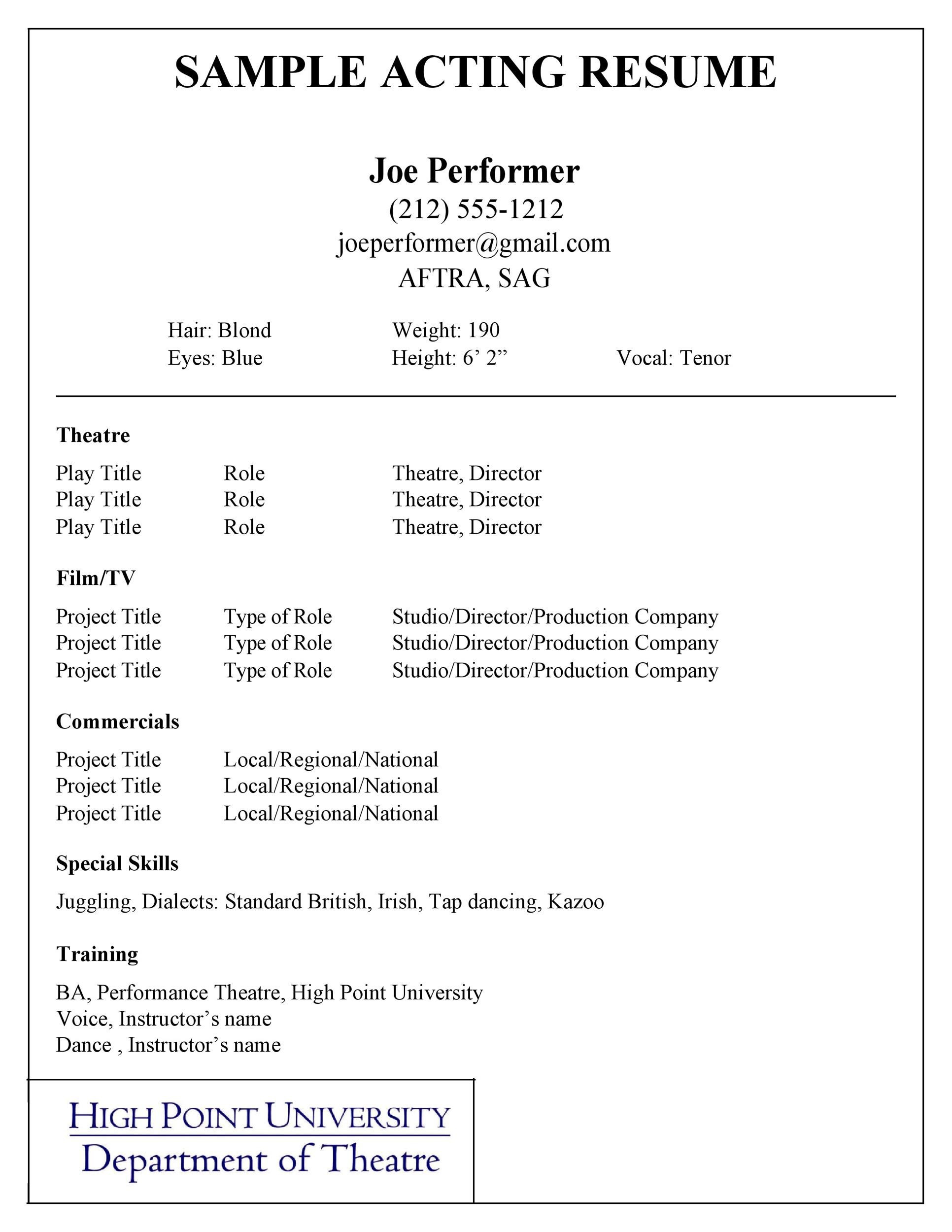 acting resume templates