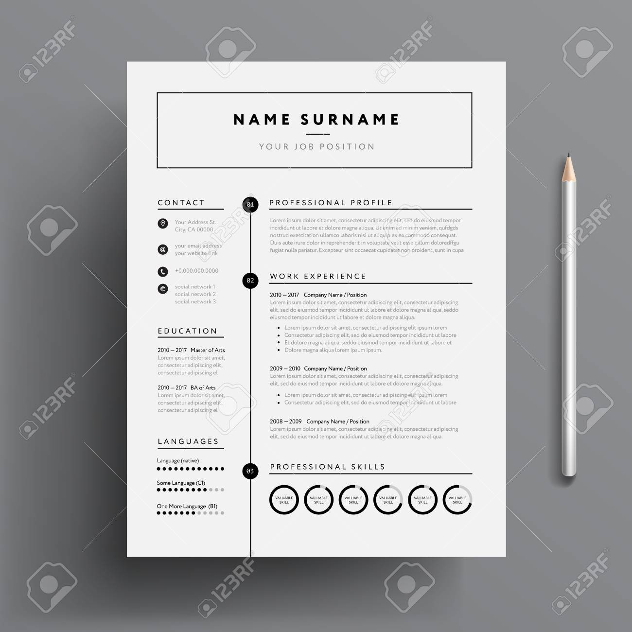 photo minimal professional cv resume template super clean modern vector infographic black and white resume