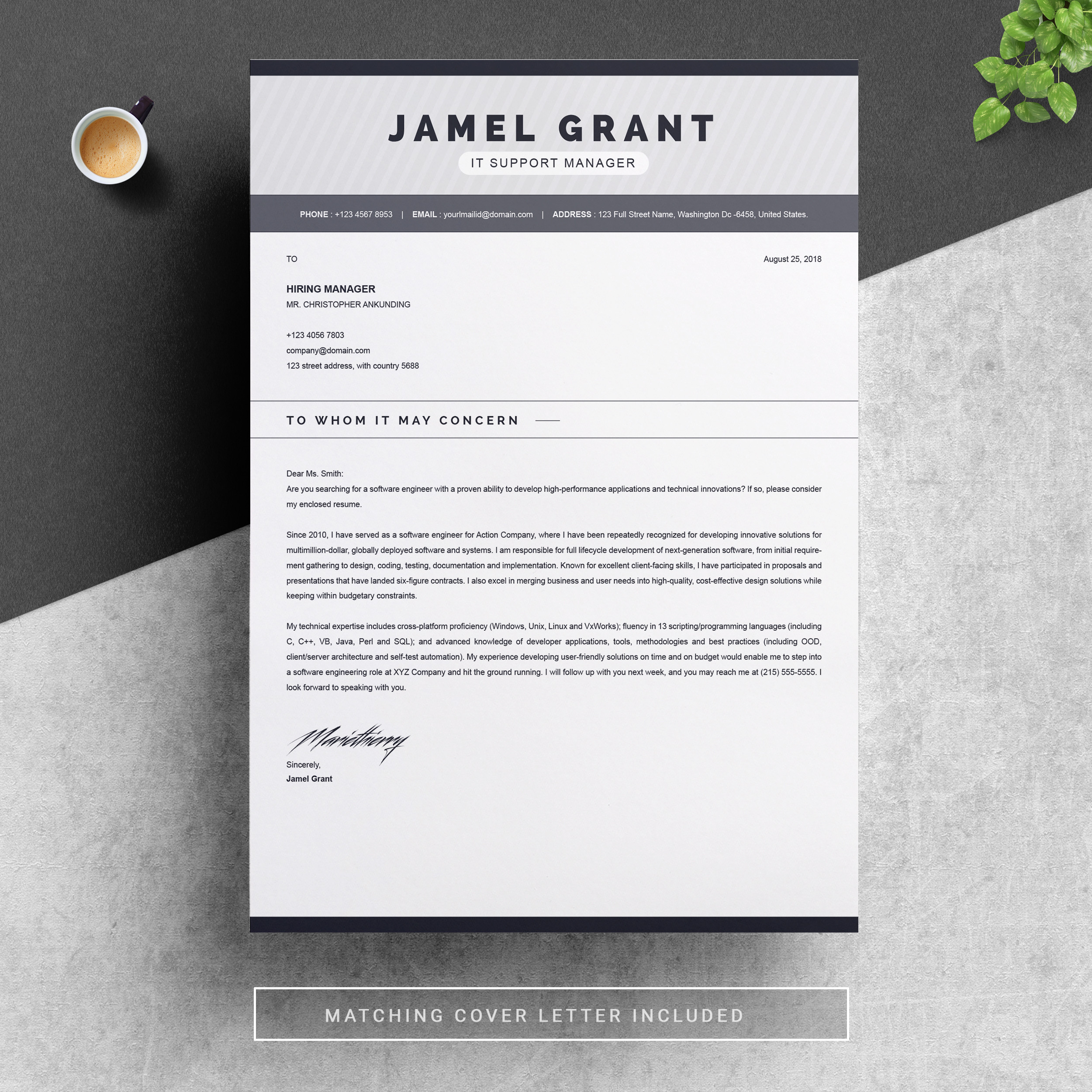 one page creative resume template with cover letter