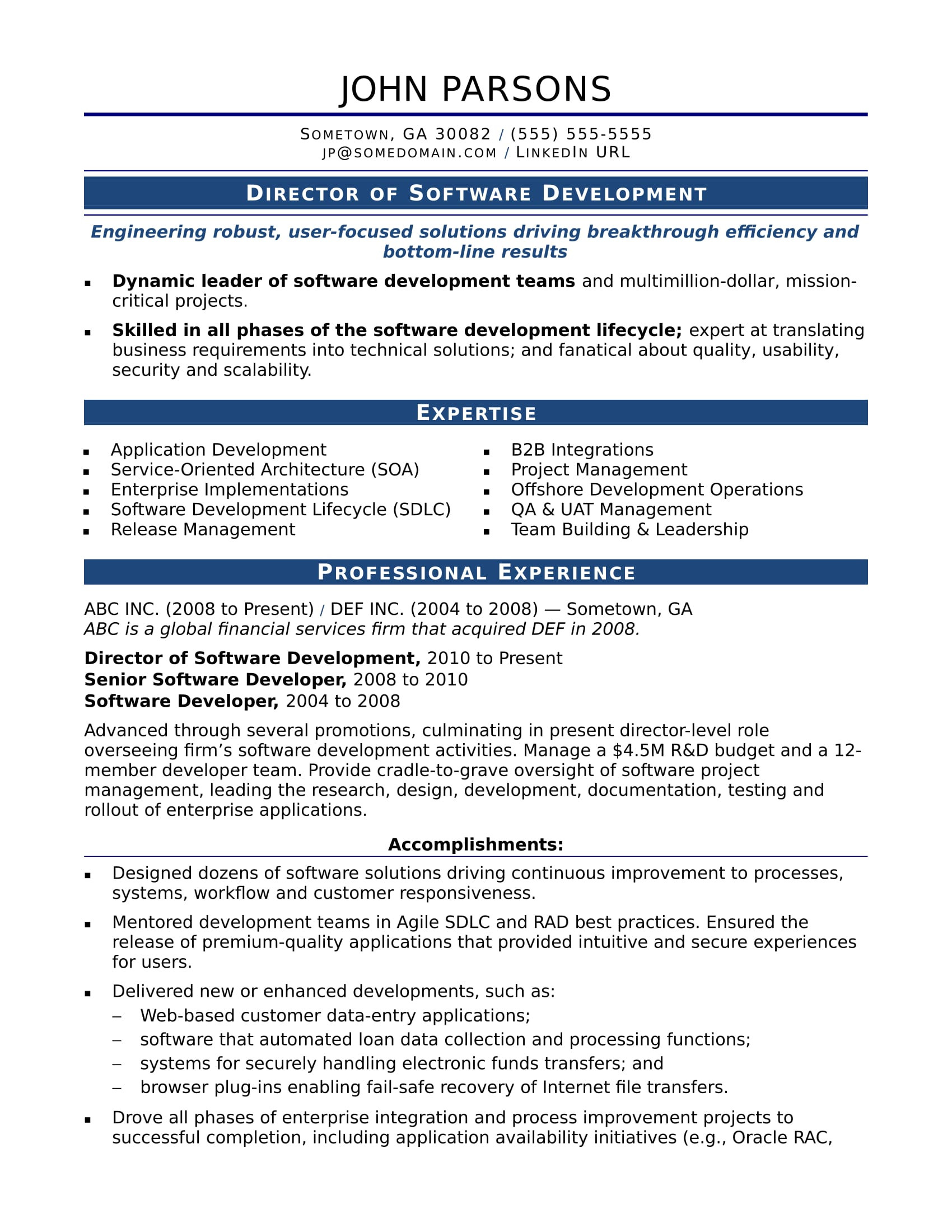 sample resume it developer experienced