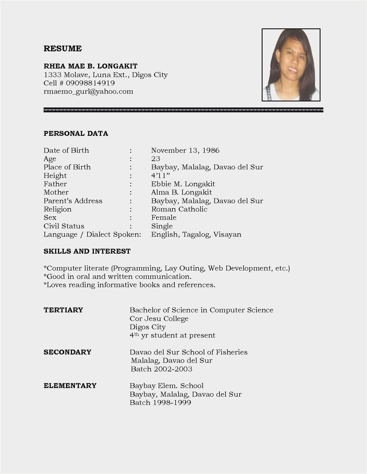 simple indian resume format ml