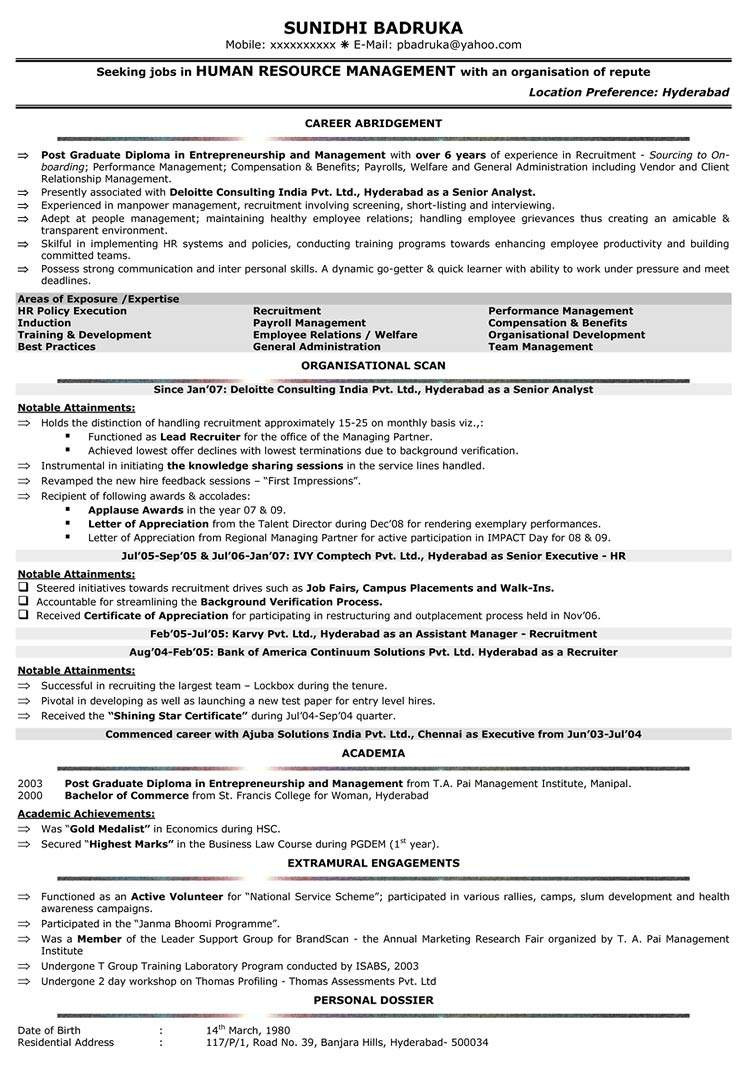 sample resume format for hr asistantml
