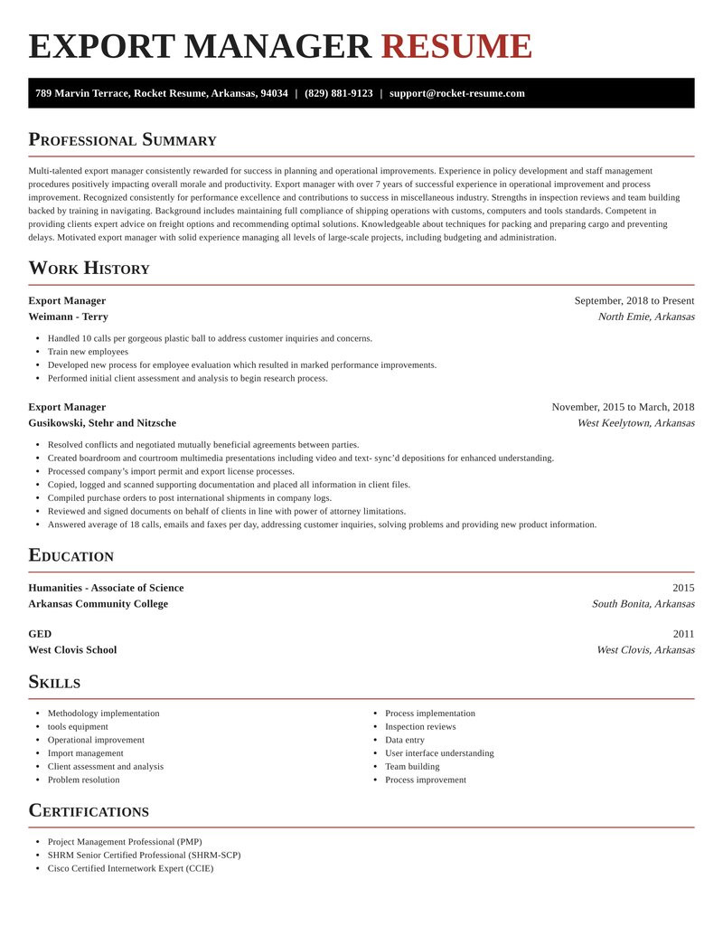 export manager best resume help suggestions