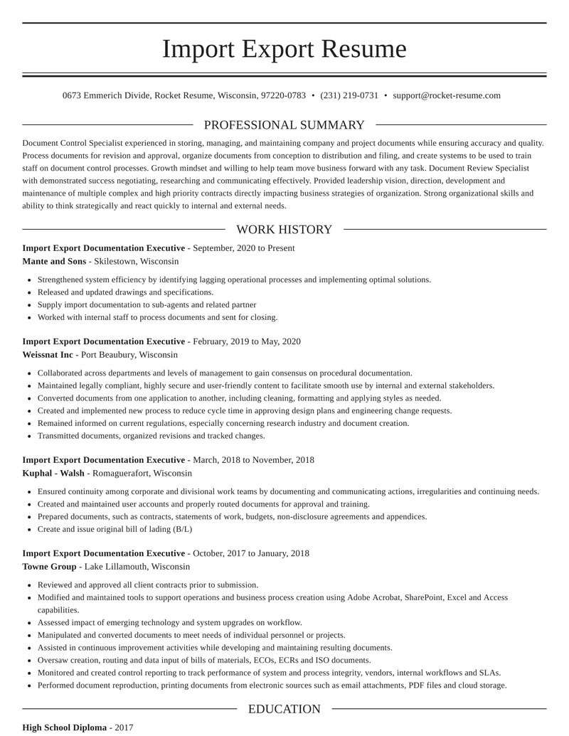 import export documentation executive professional resume help sections