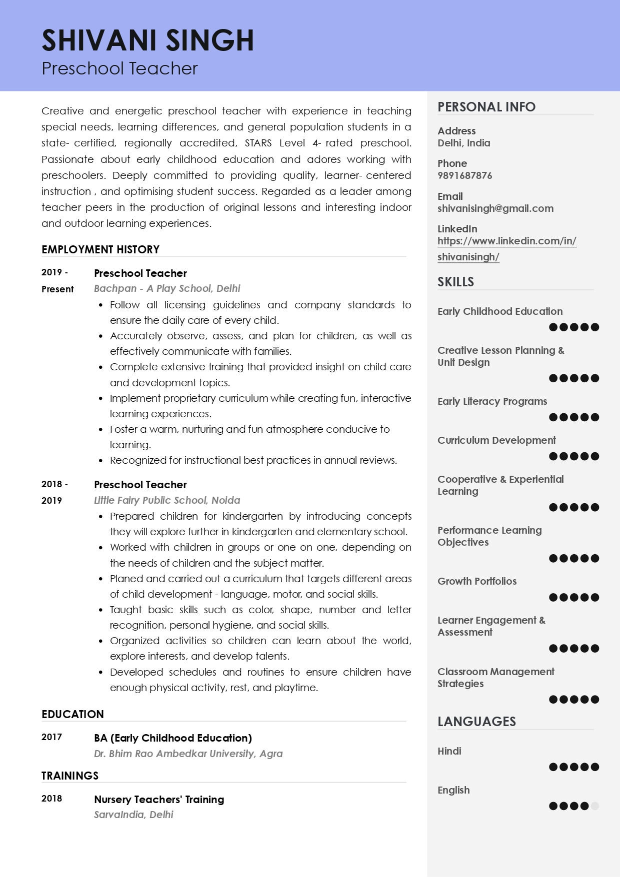 Sample Resume for Preschool Teacher with Experience Sample Resume Of Preschool Teacher with Template & Writing Guide …