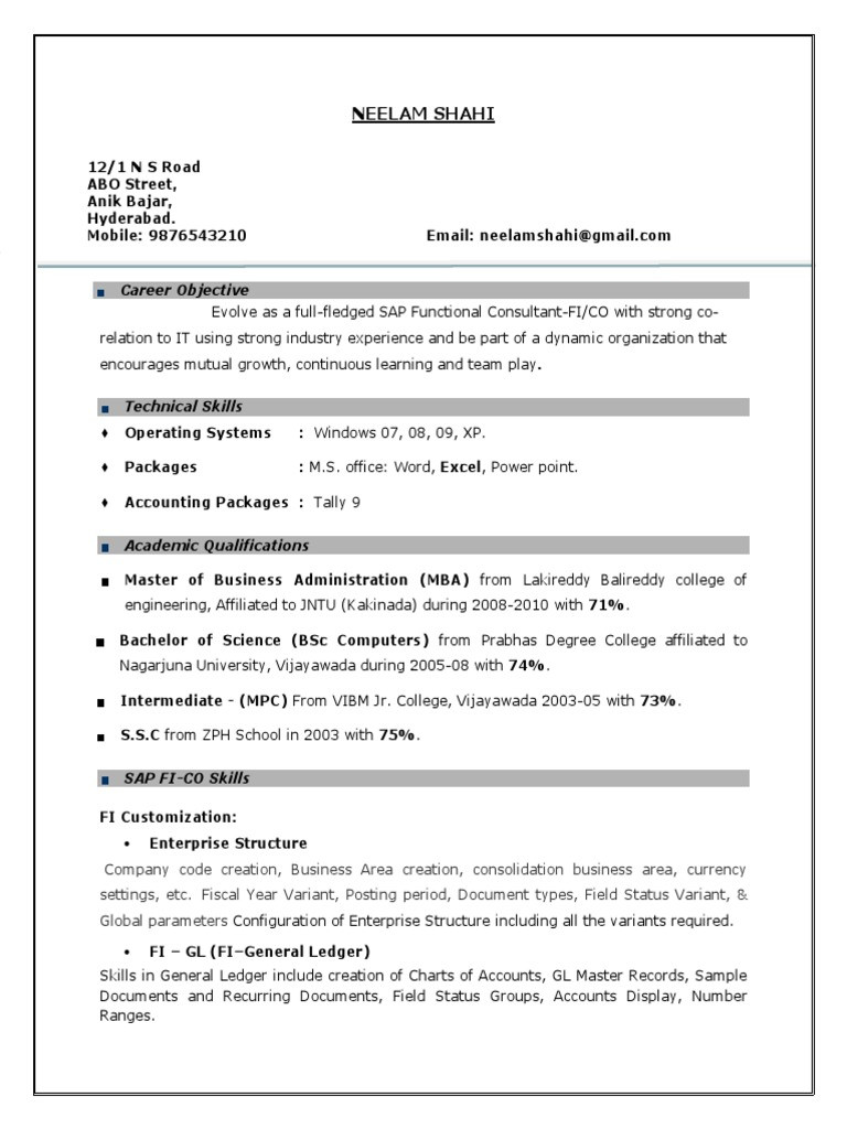 SAP FICO Resume 3 Years Experience docx