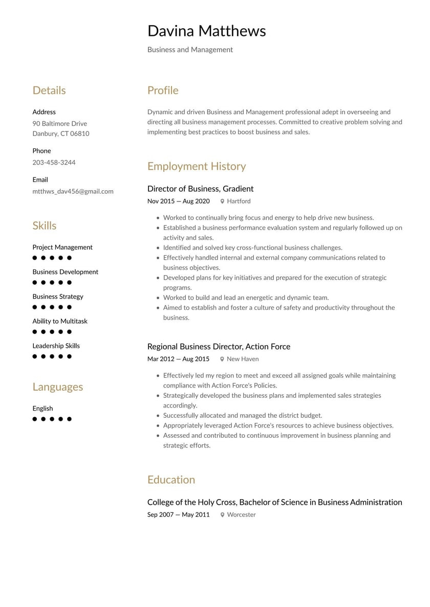 Sample Resume for School Business Manager Business and Management Resume Examples & Writing Tips 2022 (free