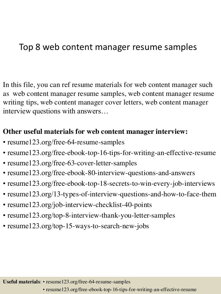 top 8 web content manager resume samples