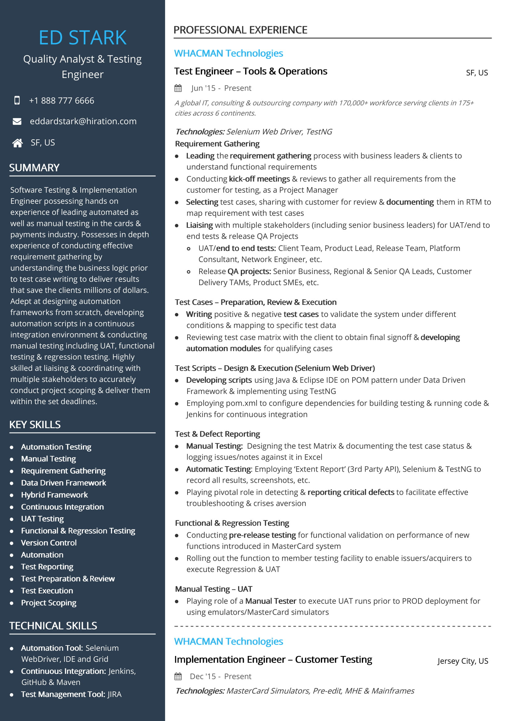 test engineer resume sample