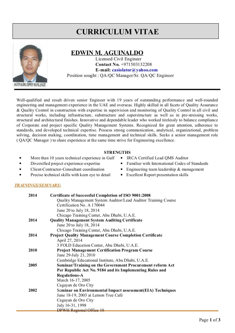 edwin cv for qaqc manager