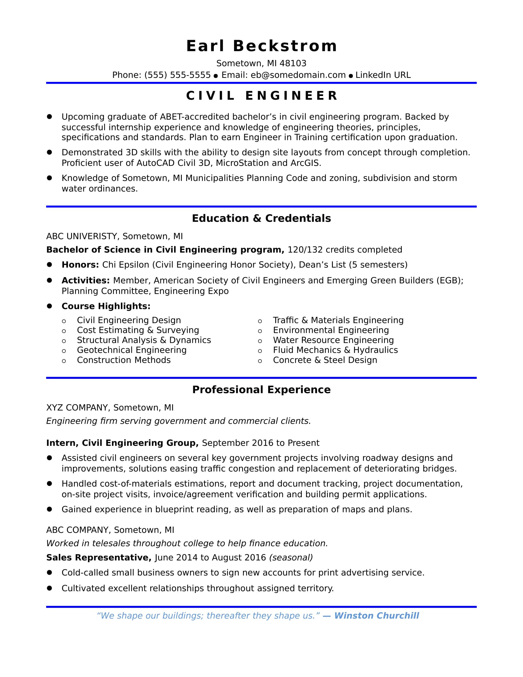 Sample Resume with Co Op Experience Sample Resume for An Entry-level Civil Engineer Monster.com