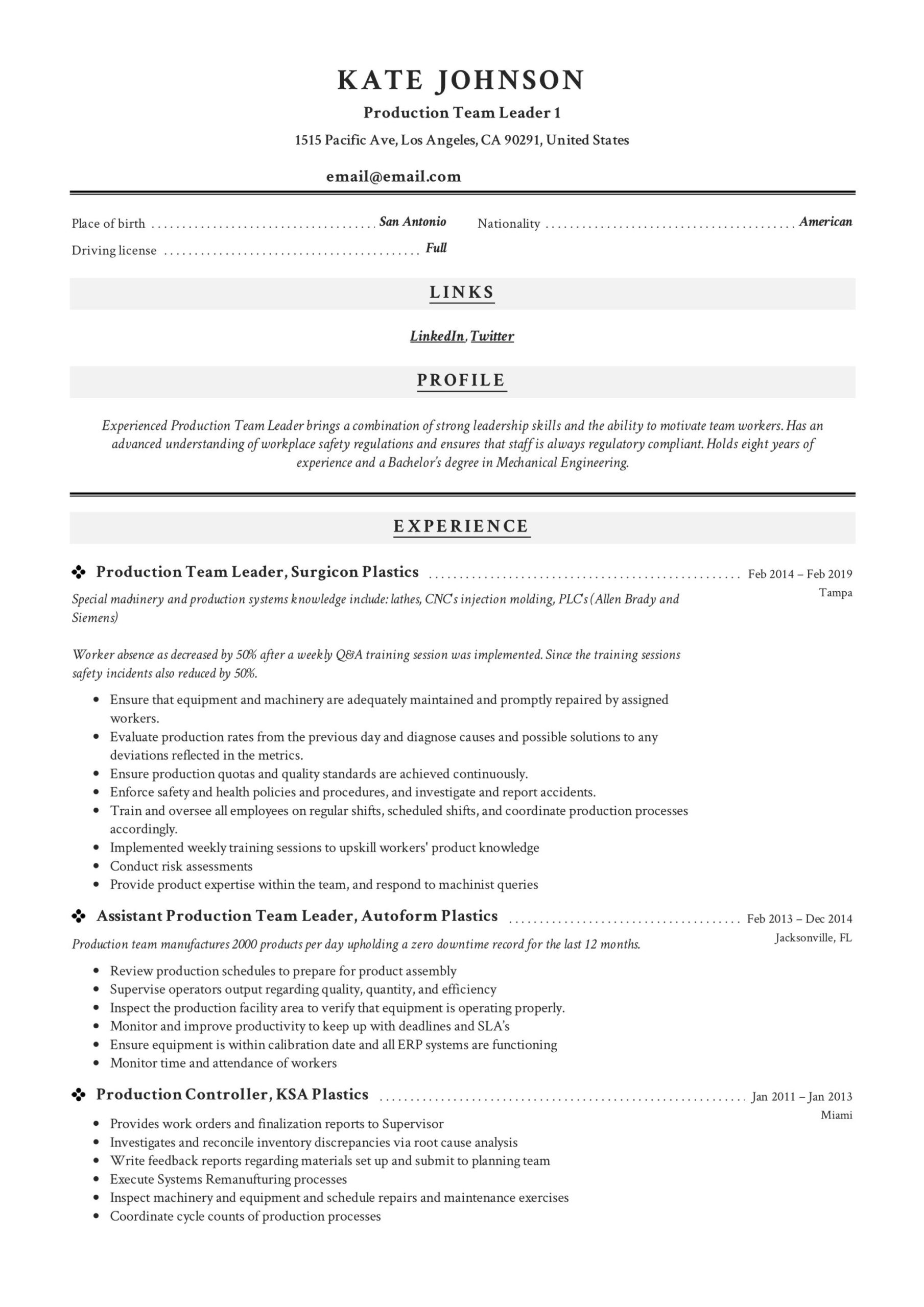 After School Group Leader Sample Resume Full Guide: Production Team Leader Resume 12 Examples