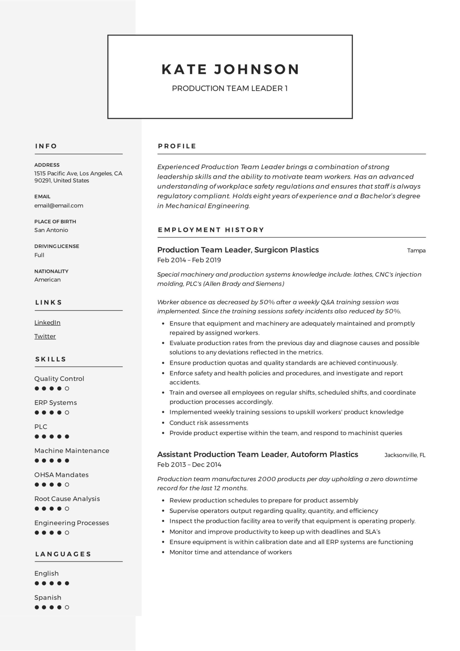 After School Group Leader Sample Resume Full Guide: Production Team Leader Resume 12 Examples