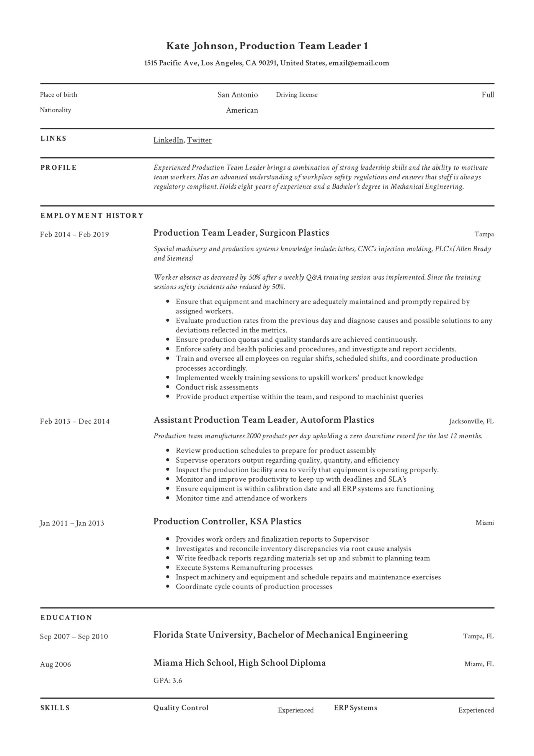 After School Group Leader Sample Resume Full Guide: Production Team Leader Resume 12 Examples