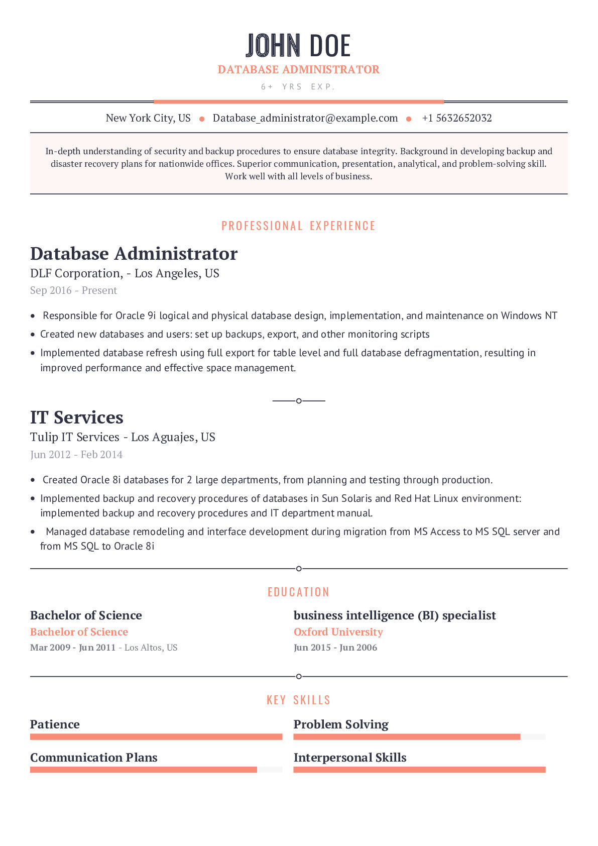 Dba Resume Sample for 3 Year Experience Database Administrator Resume Example with Content Sample Craftmycv