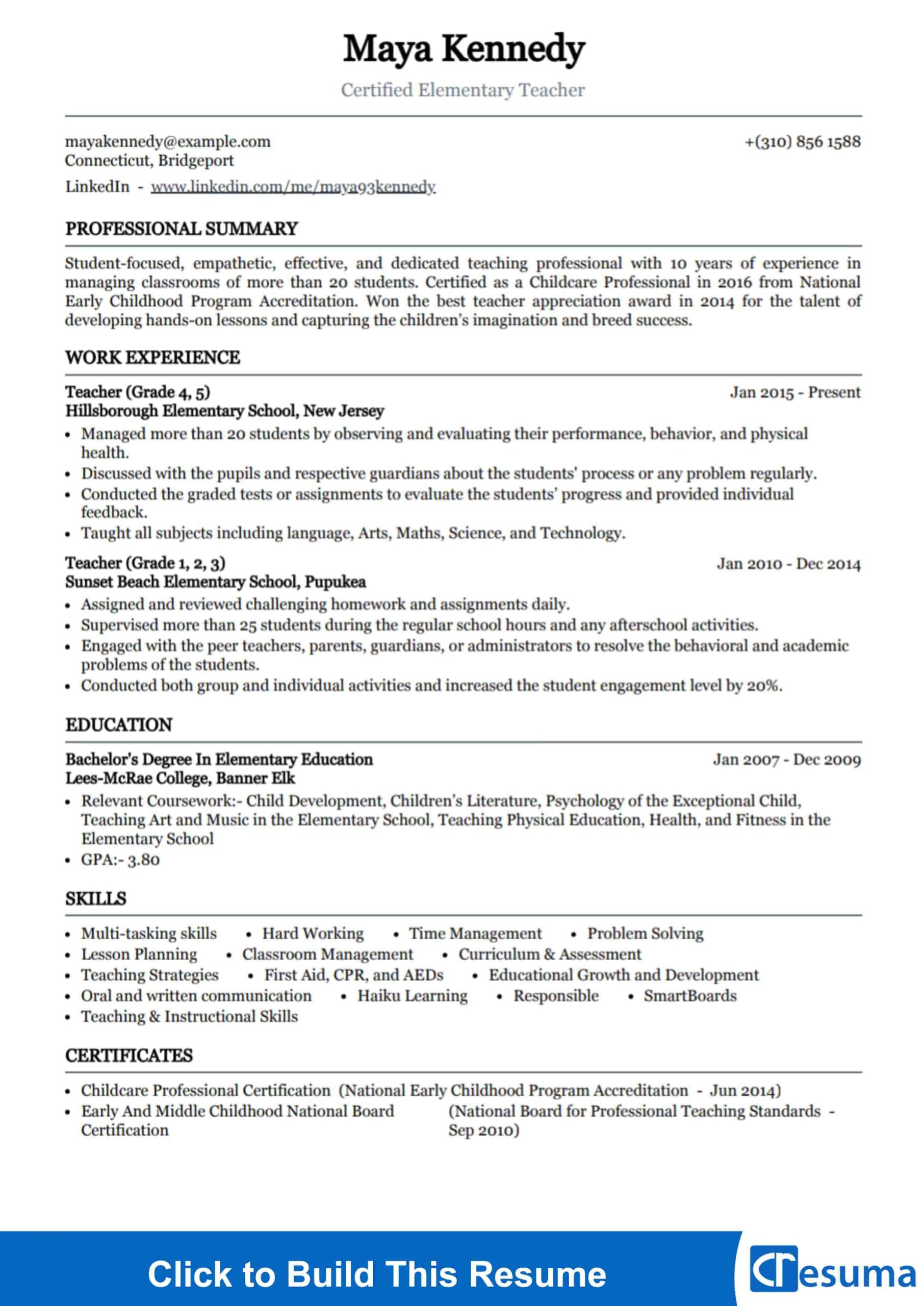 Elementary School Teacher Sample Substitute Teacher Resume Elementary Teacher Resume Example 2022