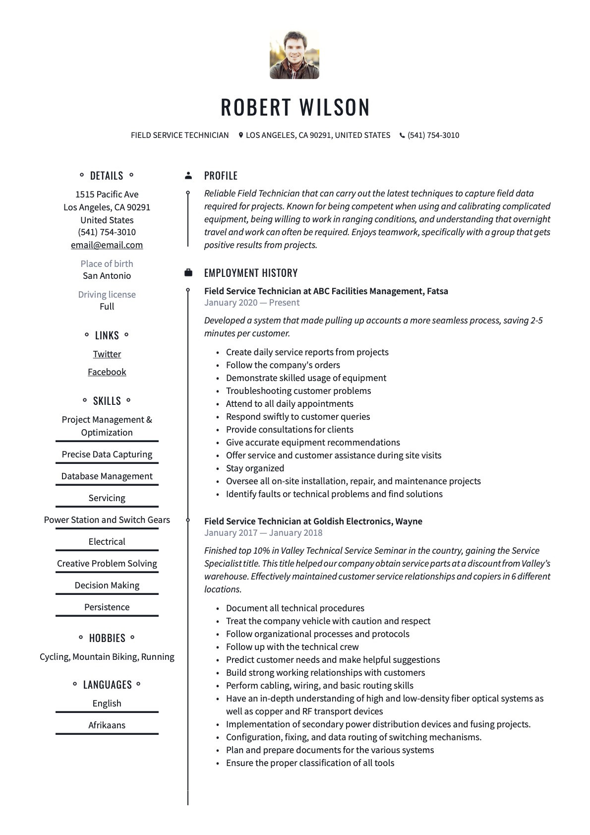 Field Service Engineer Trainee Resume Sample Field Service Technician Resume & Guide  20 Examples 2022