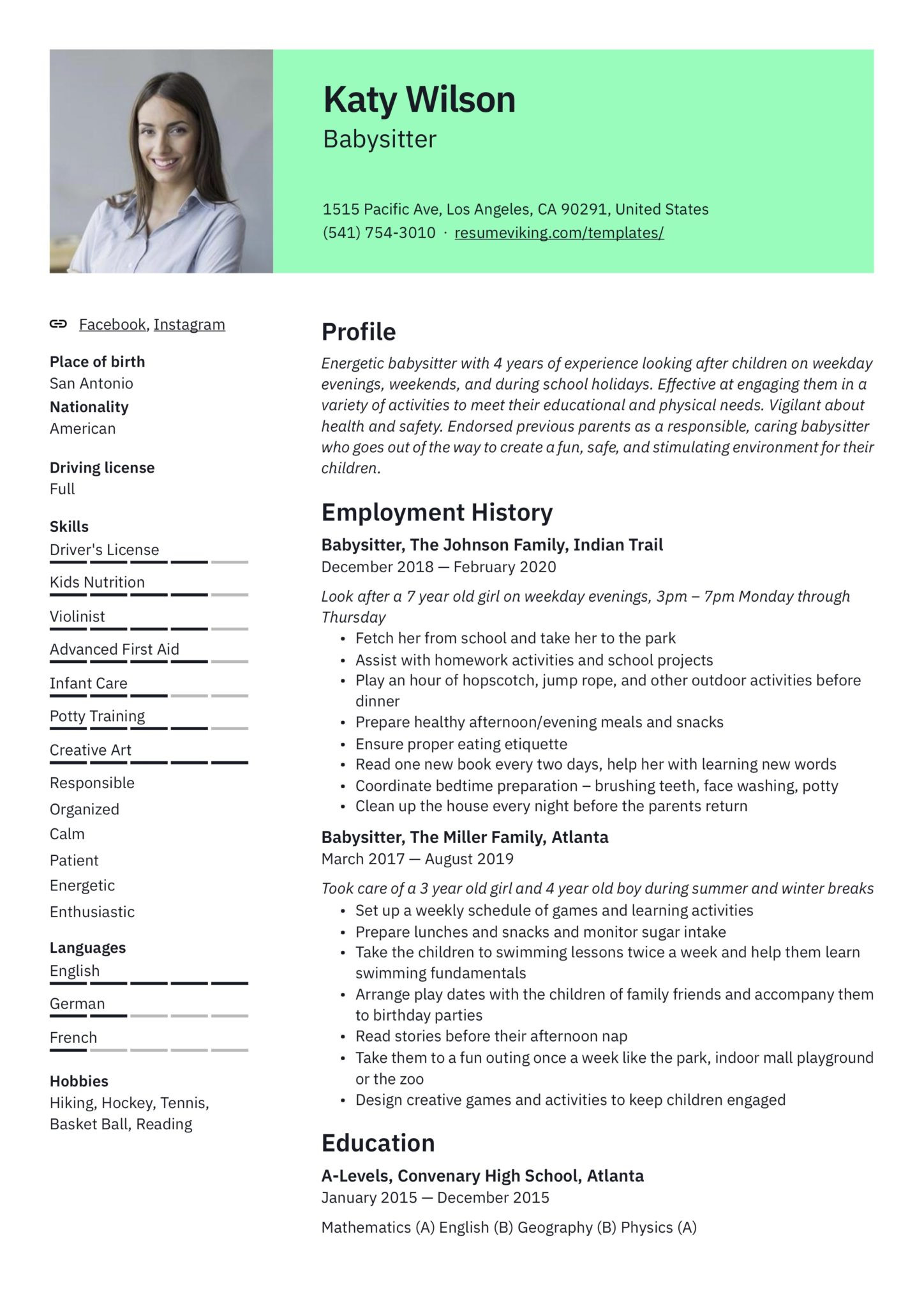 Free Sample Of Baby Sitter Resume 19 Babysitter Resume Examples & Writing Guide 2022