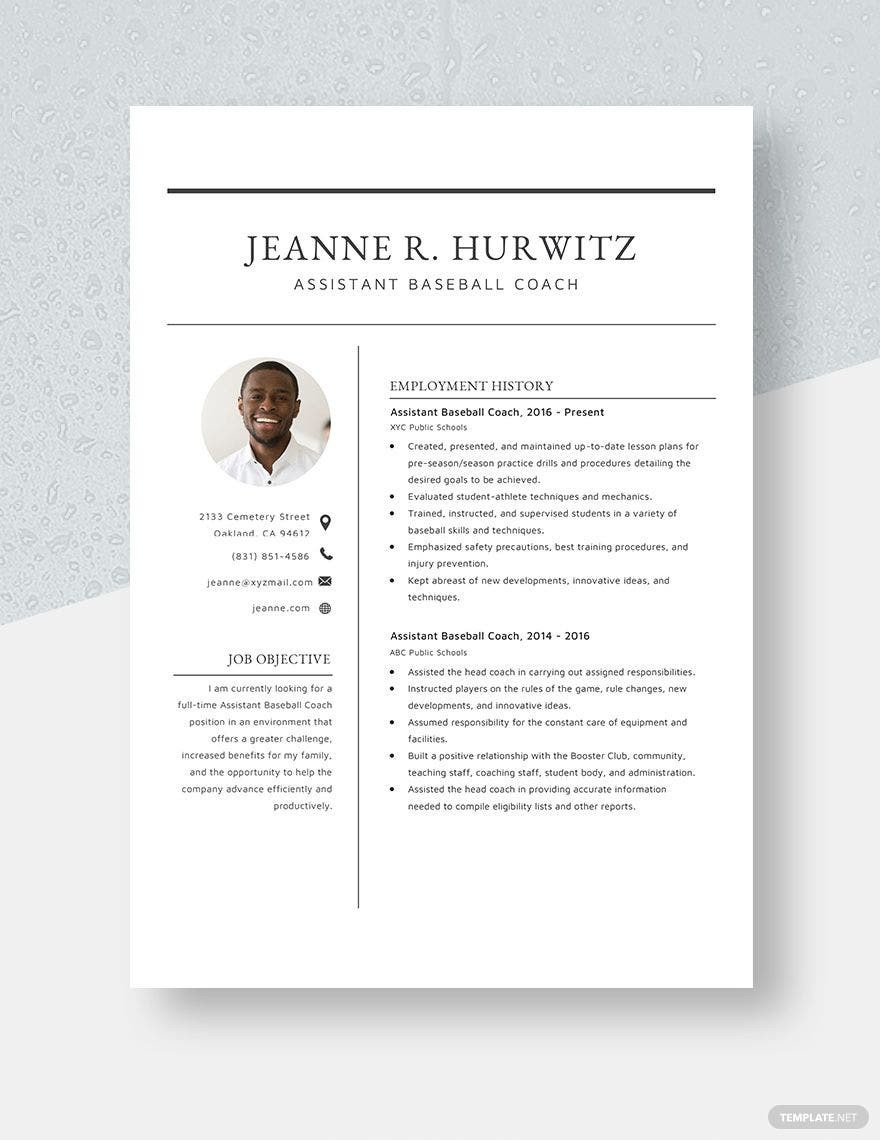 High School Baseball Coach Resume Samples assistant Baseball Coach Resume Template – Word, Apple Pages …