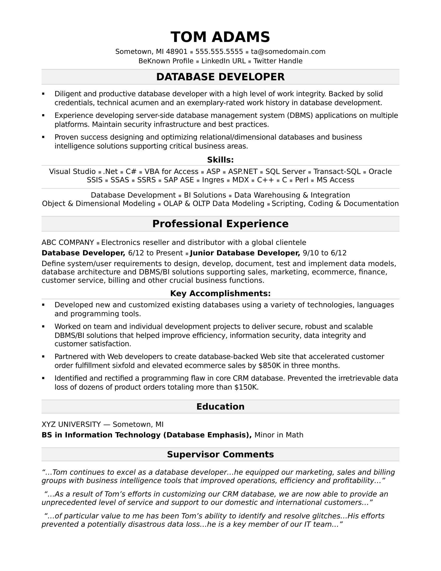 Junior C Developer Resume Sample Acceptance Criteria Sample Resume for A Midlevel It Developer Monster.com