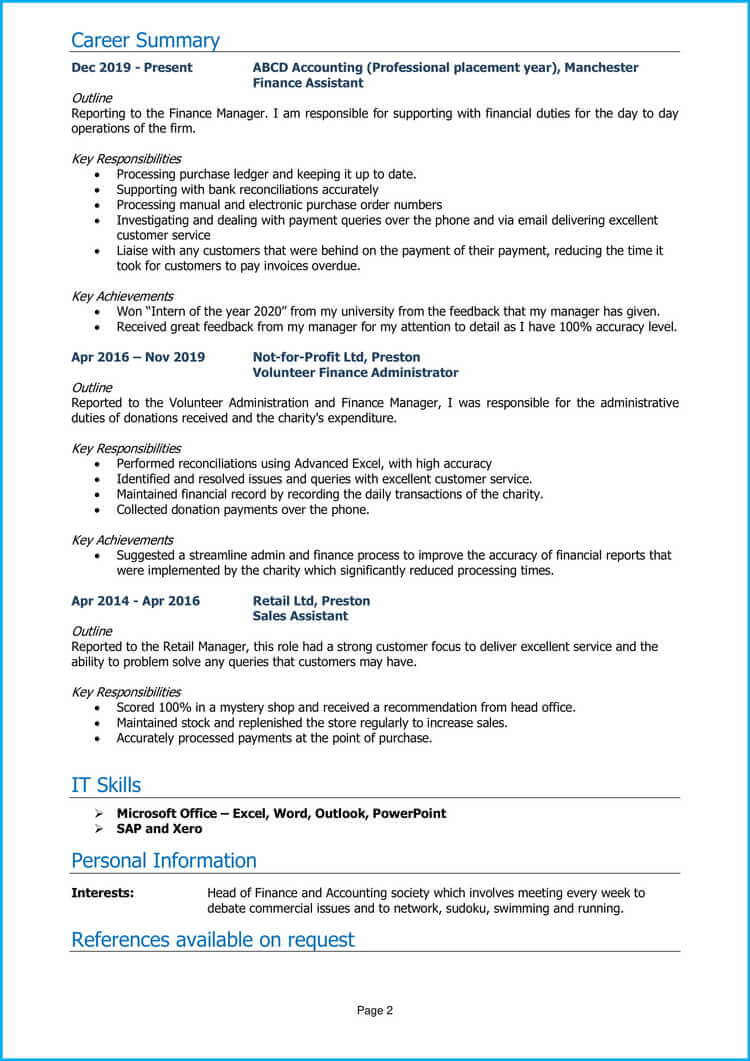 Masters Degree In Finance Resume Sample Finance Graduate Cv Example Land A top Job