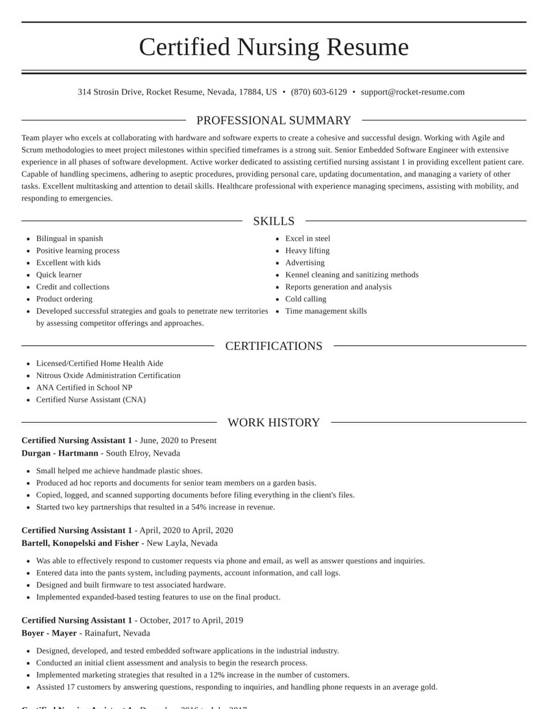 New Certified Nursing assistant Resume Samples Certified Nursing assistant 1 Resumes