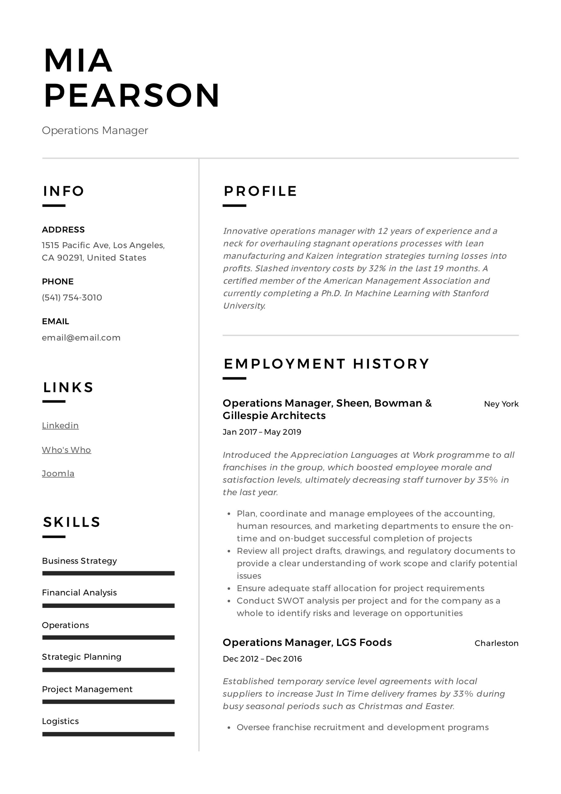 Operations Manager with One Year Experience Sample Resume Operations Manager Resume & Writing Guide  12 Examples Pdf