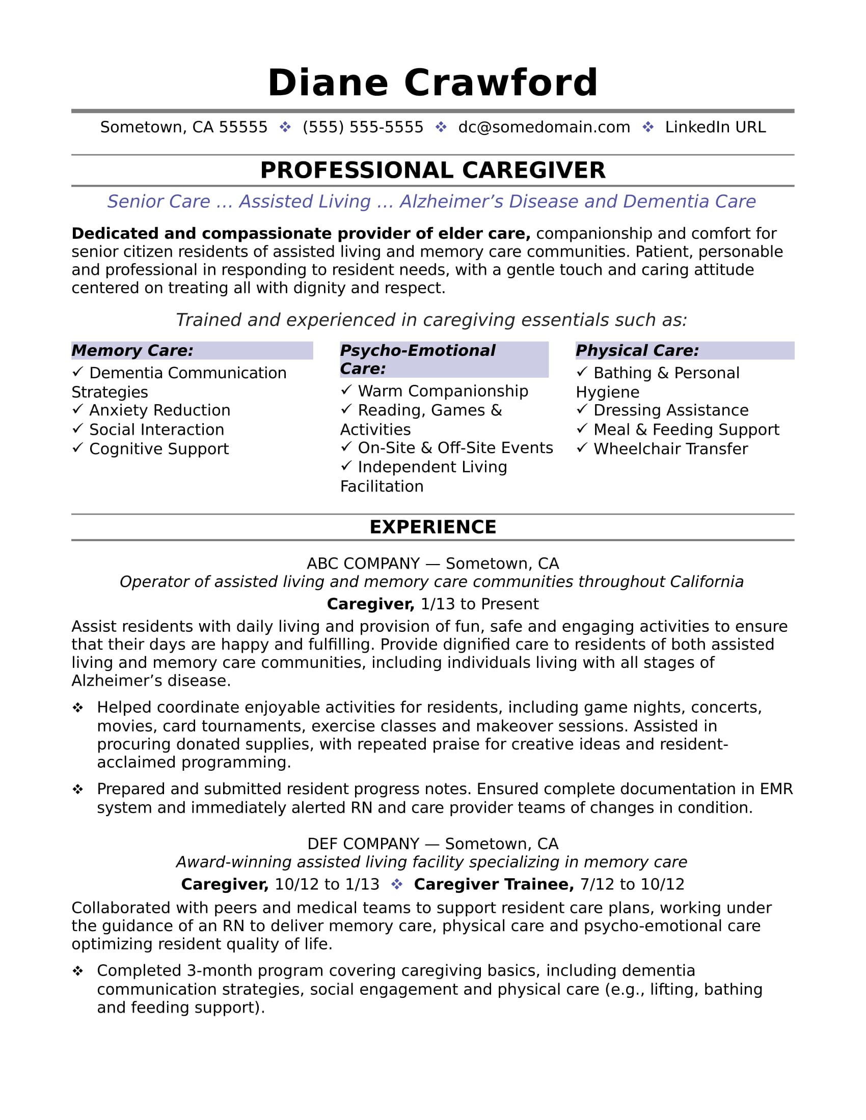 Private Home Health Aide Resume Sample Caregiver Resume Monster.com