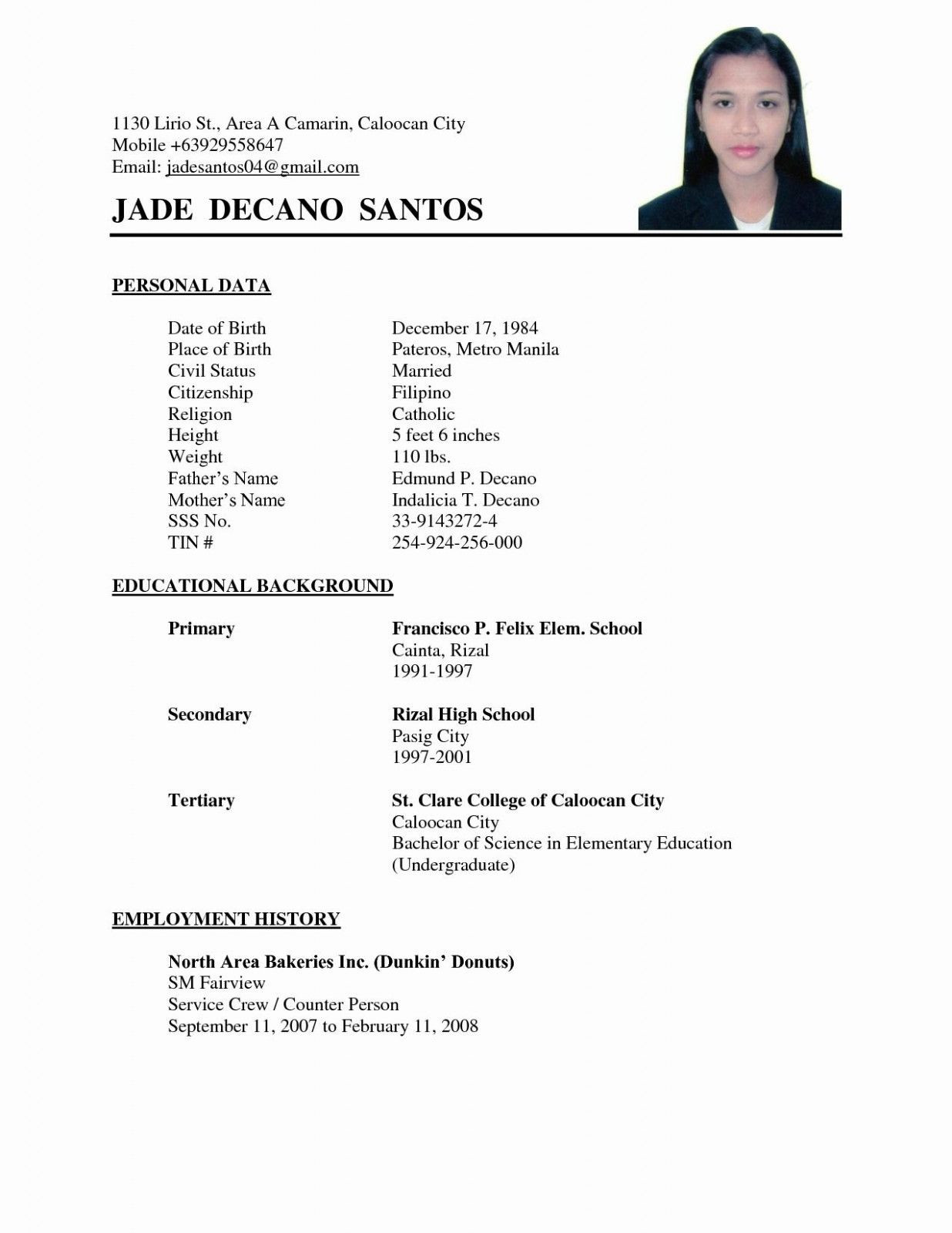 Resume format Sample for Job Application 15 Primary Resume format Obtain Simple Resume format, Basic …