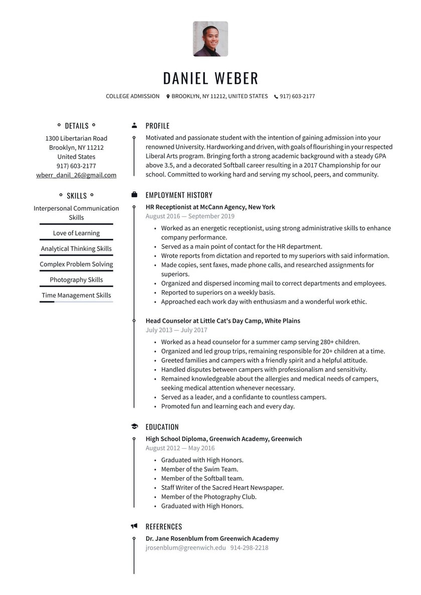 Resume Samples for Admission In College College Admissions Resume Examples & Writing Tips 2022 (free Guide)