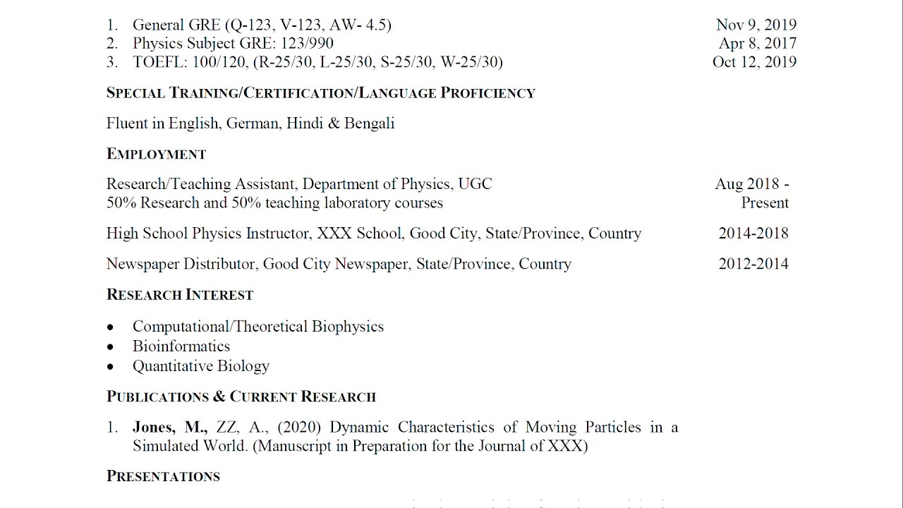 Resume Samples for Admission to Graduate School Cv Resume for Graduate School Study, Ms, and Phd Applications for Funded Admissions and Scholarships